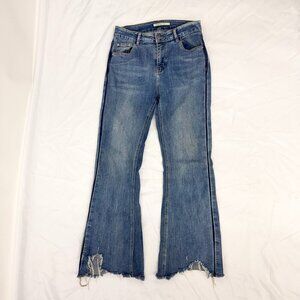 DEA ROZE BLUE DENIM FLARE JEANS DISTRESSED SIZE MEDIUM